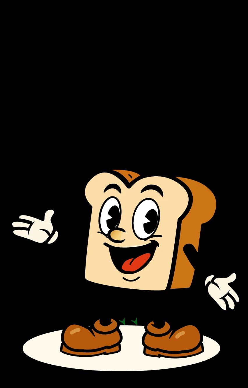 LOAF’s bread character, arms open to say hello